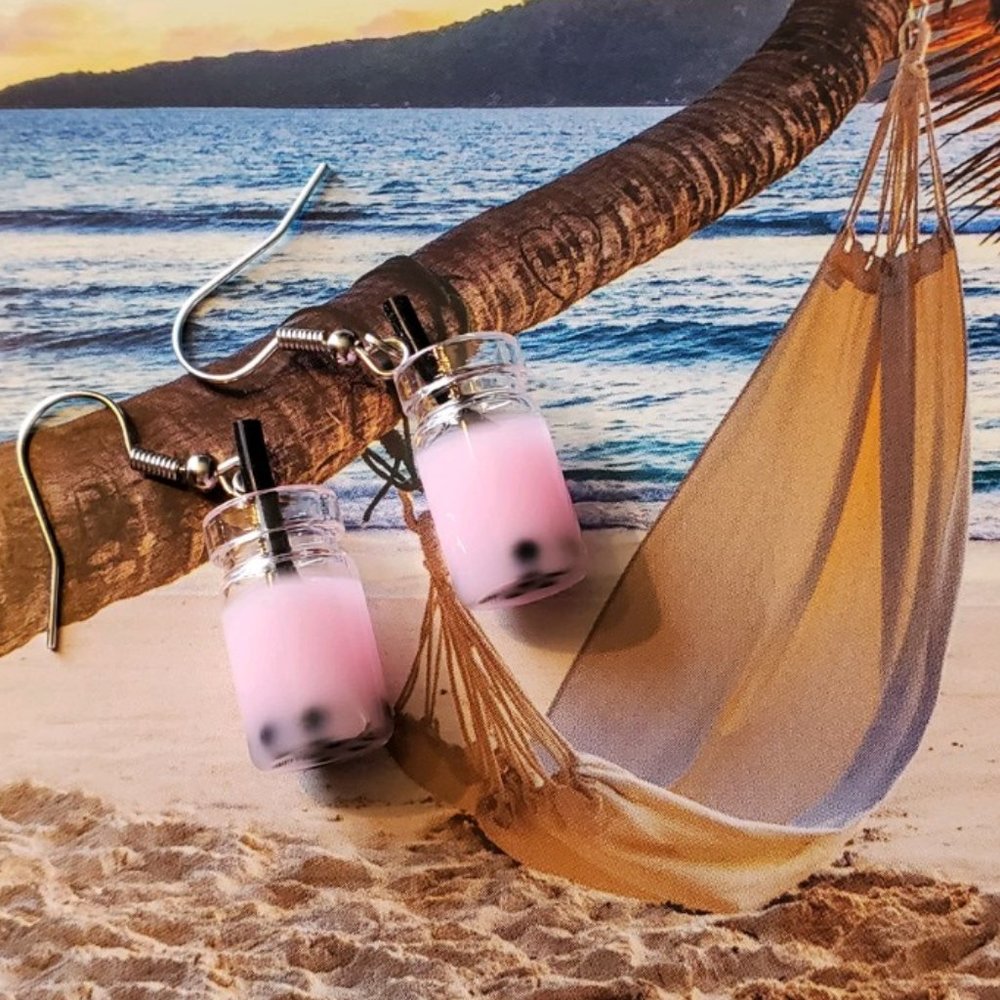 Pink Boba Tea Earrings